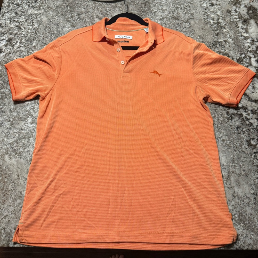 Tommy Bahama Polo Shirt Mens M Medium Peach Orange Short Sleeve Medium